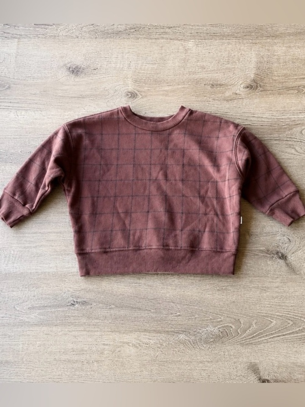 Easy Peasy Baby Sweatshirt 12M Organic Cotton Plaid Pullover Wine Mauve Crewneck